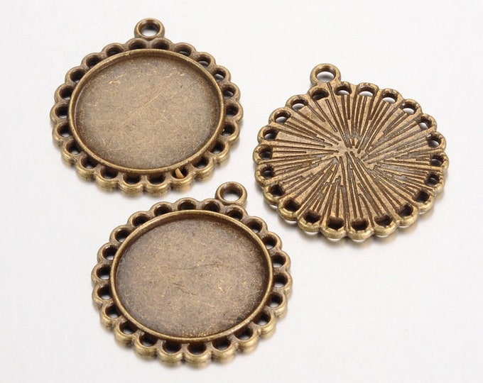 20mm Cabochons Pendant Antique Bronze Tray Setting Bezel Trays DIY Jewelry Findings.