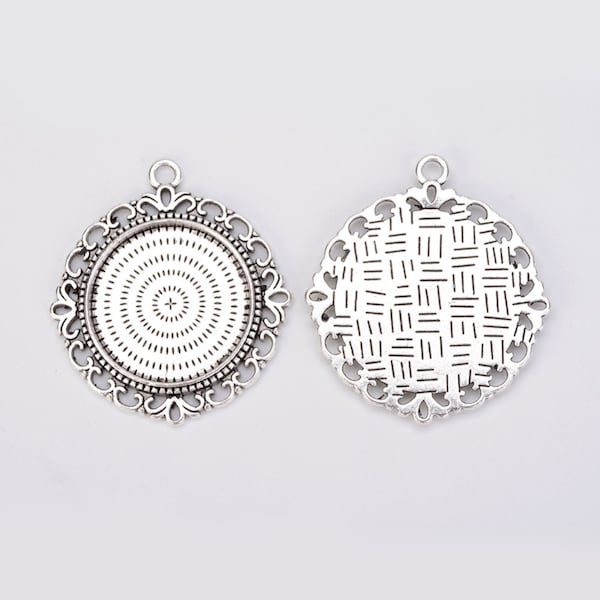 25mm Cabochons Pendant Antique Silver Tray Setting Bezel Trays, 25mm Trays DIY Jewelry Findings 5pcs/10pcs