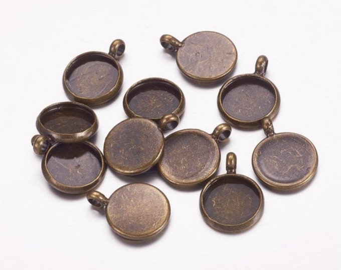 10mm Bronze Cabochon Setting Antique Bronze Round Pendant Bezel inner Tray DIY Findings for Jewelry Making 10pcs / 20Pcs