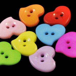 23mm Buttons Heart Resin with 2-Hole Mixed color Buttons,  DIY Craft Supplies Findings.