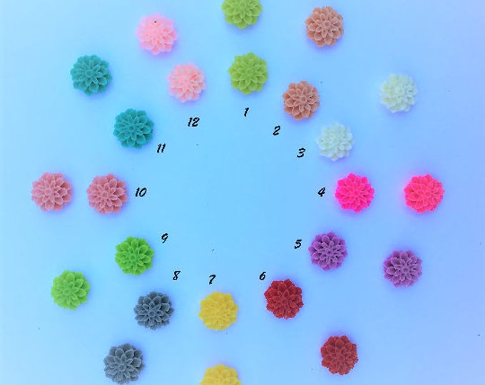 15mm Resin Flower Cabochon Mixed Color Mum Flower DIY Jewelry Findings.