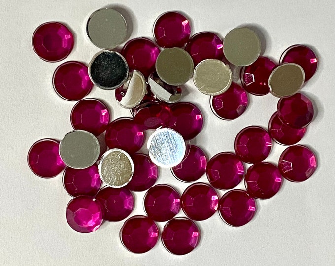 12mm Hot Pink Cabochons Faceted Half Round Dome Acrylic Rhinestone Flat Back DIY Jewelry Making Findings.