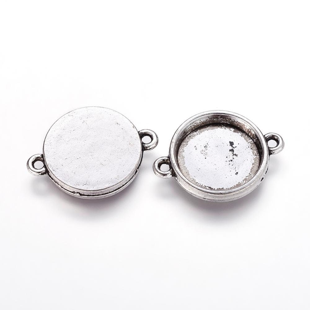 15mm Silver Connector Cabochon Setting Antique Silver Inner Tray Bezel