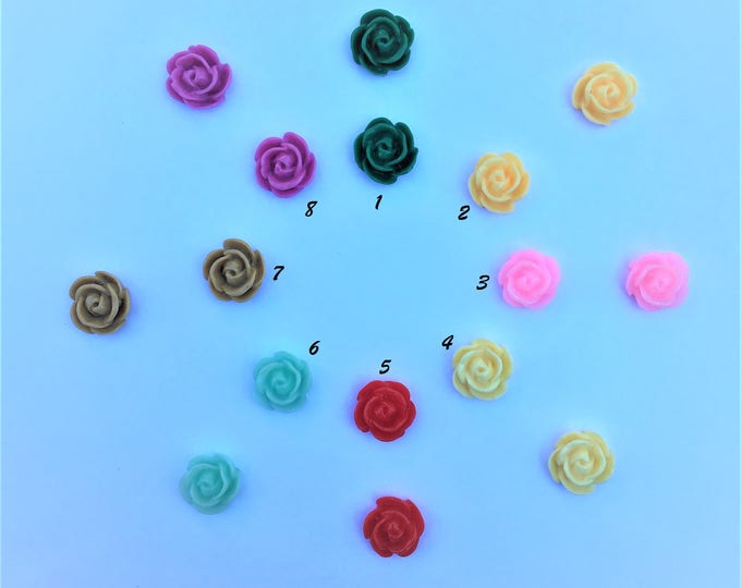 12mm Resin Cabochon, Mixed Color Rose Flower DIY Jewelry Findings.