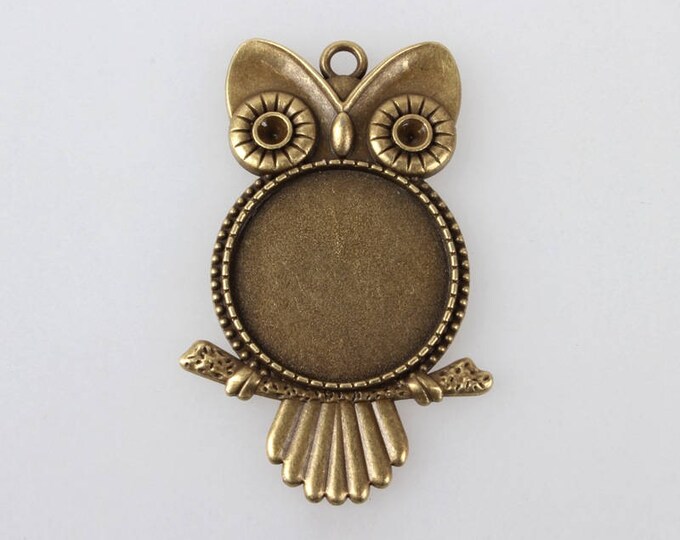 25mm Bronze Owl Cabochon Setting Antique Bronze Bezel Tray, Inner tray DIY Jewelry Findings 5 Pcs / 10 Pcs