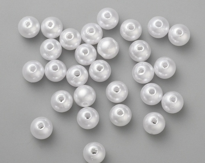 8mm Pearl Beads, Round, White Hole: 2mm DIY Jewelry Making Supplies and Findings