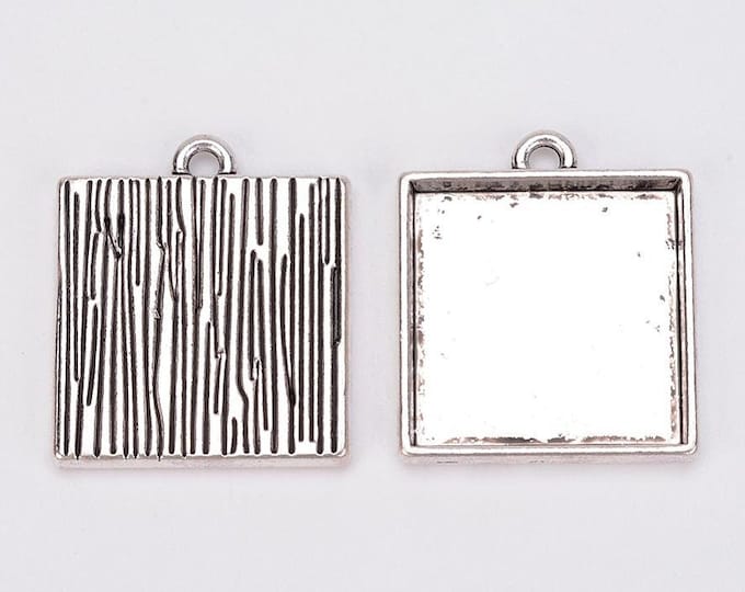 25x25mm Square Cabochon Setting Antique Silver Pendant Bezel inner Tray DIY Findings for Jewelry Making 5pcs / 8pcs.