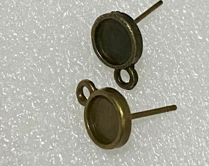 6mm EarStud Antique Bronze Earring Findings Flat Stud  DIY Jewelry making Finding.