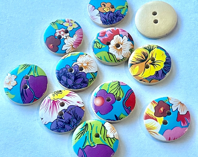 20mm Buttons Flat Round Printed Wooden Buttons 2-Hole DIY Craft Supplies Findings.
