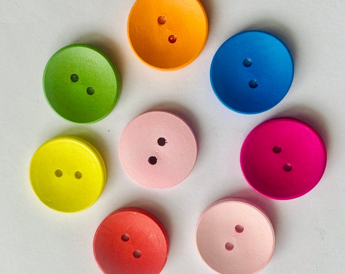 30mm Wooden Buttons Mixed Color 2 Hole Buttons DIY Craft Supplies Findings.