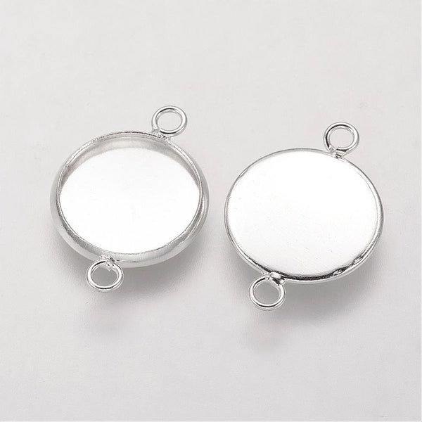 12mm Connector Silver Inner Tray Cabochon Round  Bezel Tray DIY Jewelry Findings 50 pcs