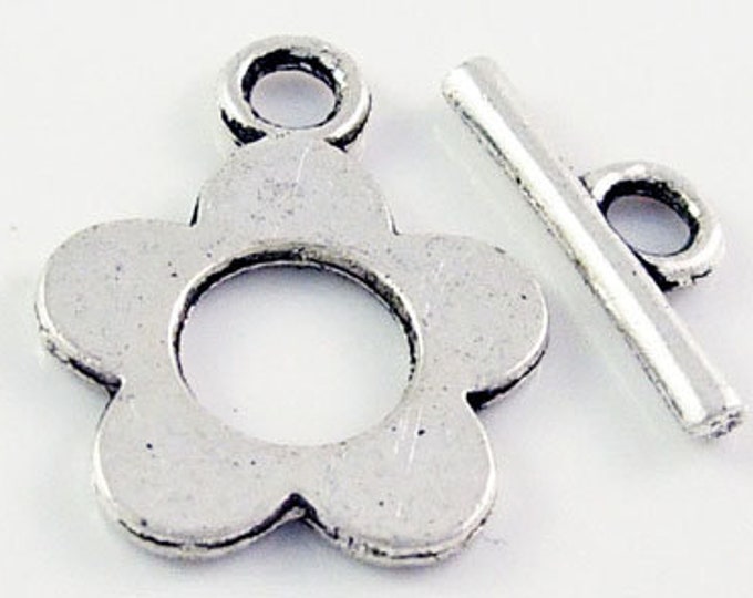 16x20mm Toggle Clasp Flower Antique Silver DIY Jewelry Making Supplies Findings.