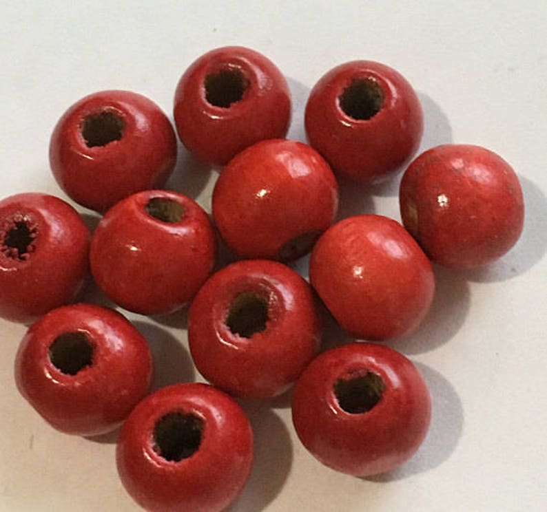 9mm Dyed Wood Red Beads Round DIY Jewelry Making Supplies and Findings.