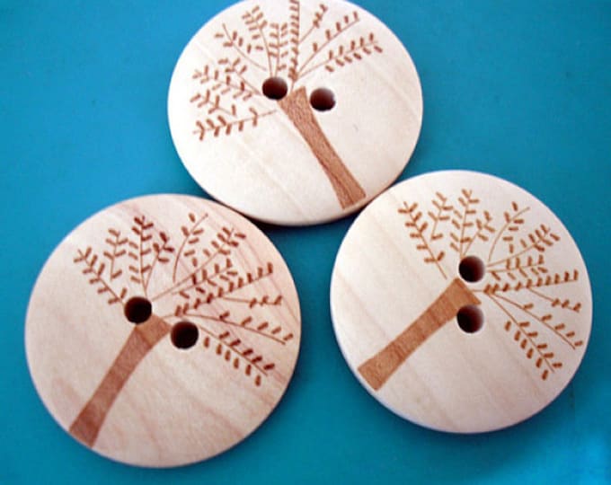 30mm Treelife Buttons with 2-Hole, Wooden Buttons,  DIY Craft Supplies Findings.