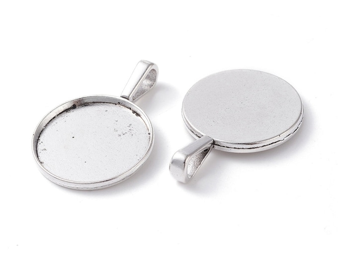 25mm Cabochons Pendant Antique Silver Tray Setting Bezel Trays, 1 Inch Trays DIY Jewelry Findings.