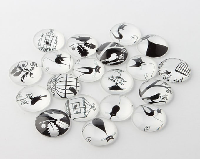 12mm Printed Half Glass Cabochons Retro Black and White DIY Jewelry Findings.