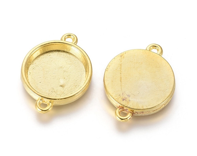 15mm Connectors  Cabochon Setting  Gold Color Round Inner Bezel Tray DIY Jewelry Findings.