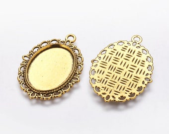 25x18mm Oval Cabochon Settings Antique Gold Bezel Tray Inner Tray DIY Findings for Jewelry Making.