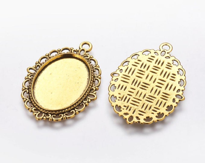 25x18mm Oval Cabochon Settings Antique Gold Bezel Tray Inner Tray DIY Findings for Jewelry Making.