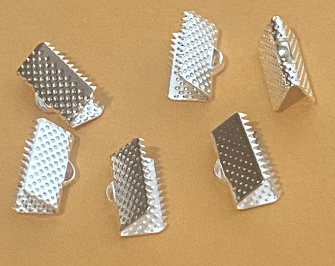 7x13mm Ribbon Crimp Ends, Silver Color Plated  DIY Jewelry Making Supplies and Findings.