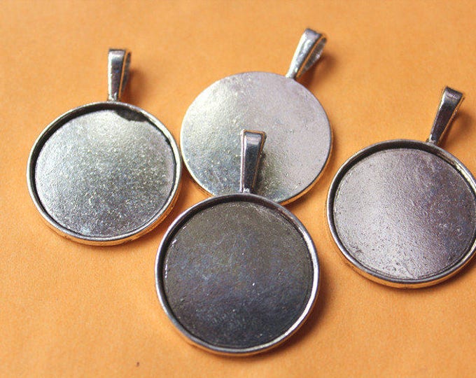 25mm Cabochon Setting Pendant Antique silver Bezel Tray, Inner Tray DIY Jewelry Findings.