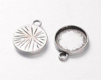 12mm Cabochon Setting Pendant Round  Inner Tray Antique Silver DIY Findings for Jewelry Making.