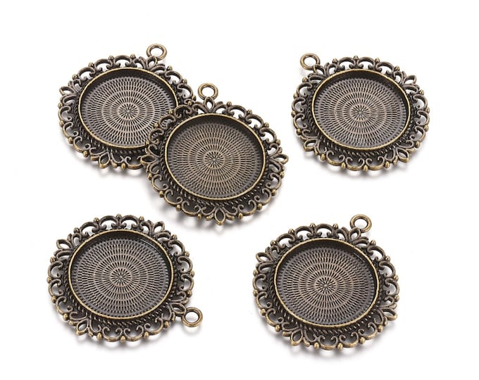 25mm Cabochons Pendant Antique Bronze Tray Setting  Bezel Trays, 1 Inch Trays DIY Jewelry Findings.