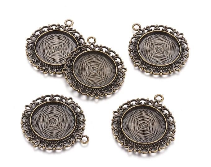 25mm Cabochons Pendant Antique Bronze Tray Setting  Bezel Trays, 1 Inch Trays DIY Jewelry Findings.