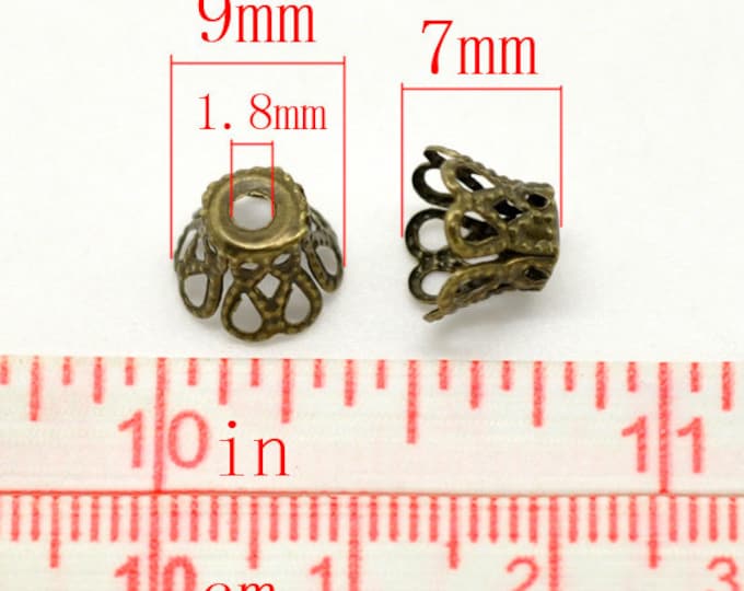 9mm Beadcaps Cup Flower Antique Bronze DIY Jewelry Making Findings.