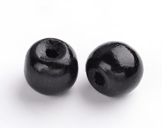 12mm Beads Dyed wooden Round, Black, DIY Jewelry Making Supplies and Findings.