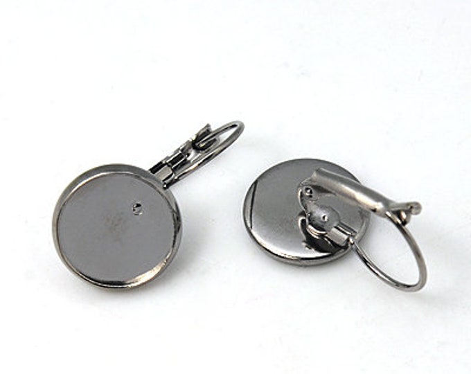 14mm French Earring Cabochon Setting Component, Gunmetal Inner Tray Earring  Earwire DIY Jewelry Supplies 10pcs / 20 pcs