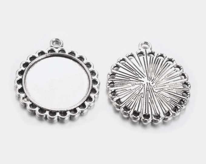 20mm Cabochons Pendant Antique Silver Tray Setting Bezel Trays DIY Jewelry Findings.