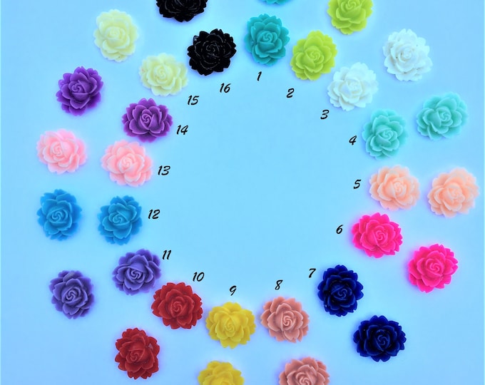 18x16x6mm Resin Flower Cabochon,  Mixed Color Rose Flower DIY Jewelry Findings.