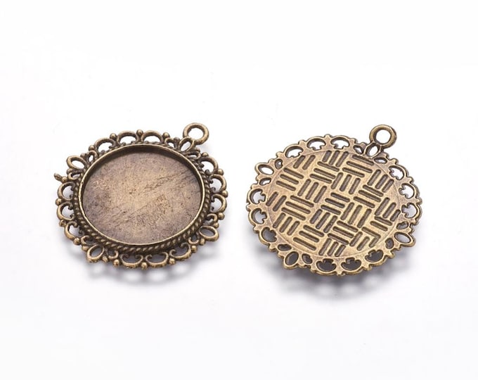 20mm Cabochon Pendants Antique Bronze Tray Setting Bezel Trays DIY Jewelry Findings.