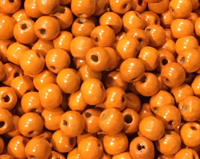 9mm Dyed Wood Beads, Orange Round, DIY Jewelry Making Supplies and Findings.