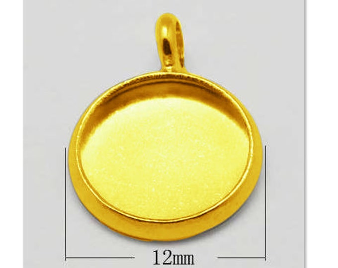 10mm Cabochon Setting Golden Color Pendant Bezel Tray DIY Jewelry Findings.