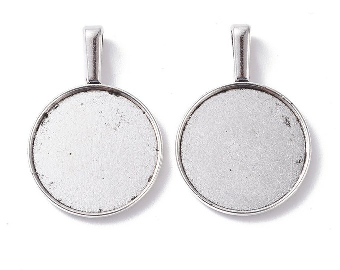 25mm Cabochon Setting Antique Silver Pendant Bezel Tray, Inner Tray 1 Inch  DIY Jewelry Findings.