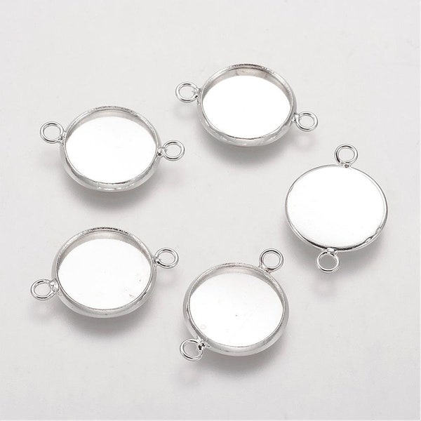 12mm Connectors Inner Tray Silver Round Cabochon Bezel Tray DIY Jewelry Findings 10pcs/ 20pcs/ 30pcs.