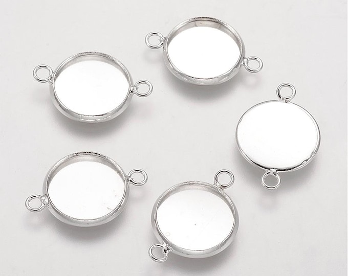 12mm Connectors Inner Tray Silver Round Cabochon Bezel Tray DIY Jewelry Findings 10pcs/ 20pcs/ 30pcs.