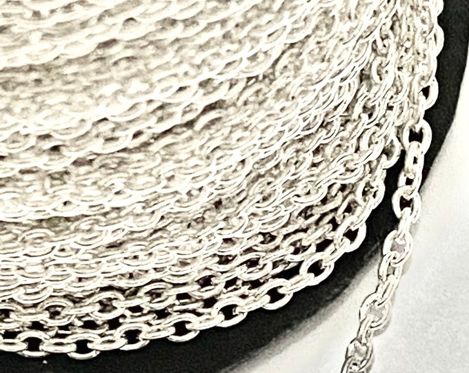 3x4mm  Cross Chain 0.7mm think Silver Oval Cable Chain 10ft / 32ft DIY Jewelry Making Findings.