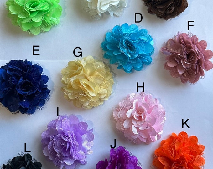 2Inch Satin Flowers Mesh Chiffon Fabric Flower Mixed Colors DIY Jewelry Making Findings.