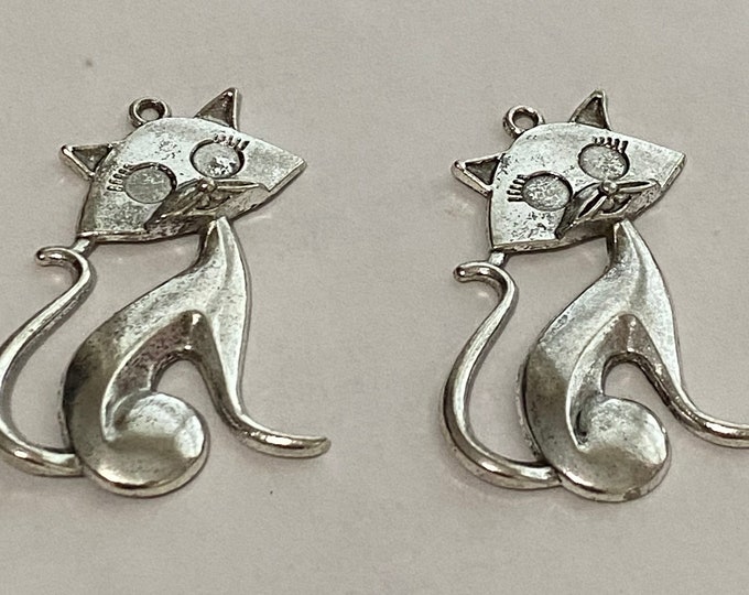48x31mm Kitten Pendants Antique silver Cartoon Cat Shape Pendant DIY Findings for Jewelry Making.