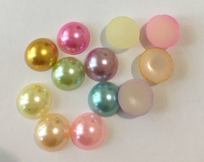 10mm Cabochons Imitation Pearl Half Pearl Acrylic Round, Mixed Color DIY Jewelry Making Findings.