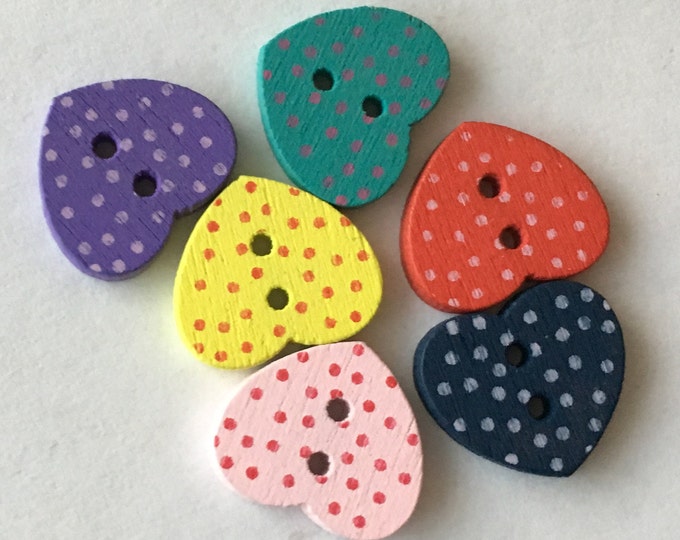 15mm Heart Buttons with 2-Hole, Wooden Buttons,  DIY Craft Supplies Findings.