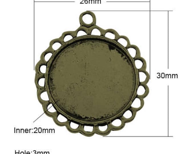 20mm Cabochons Pendant Antique Bronze Tray Setting  Bezel Trays DIY Jewelry Findings 40pcs.