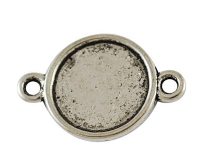 10mm Connectors Antique Silver Round Cabochon Setting  connector Inner Tray double sided Bezel Tray DIY Jewelry Findings.