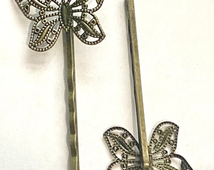 30mm Butterfly Hair pins Antique Bronze DIY Jewelry Making Supplies and Findings.