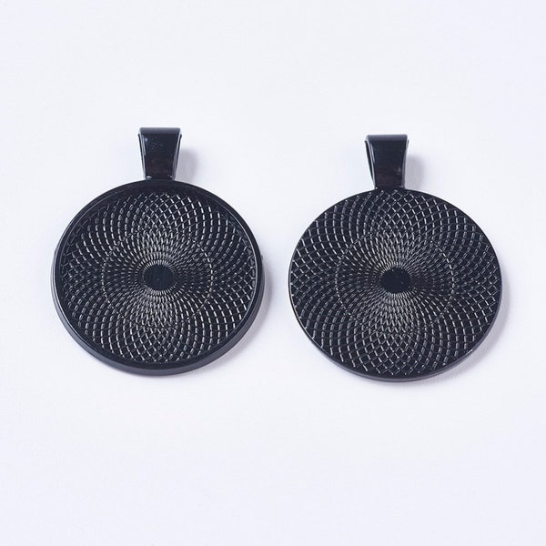 25mm Cabochon Setting Black Gunmetal Pendant Bezel Tray DIY Jewelry Making Findings 10pcs/ 20pcs.