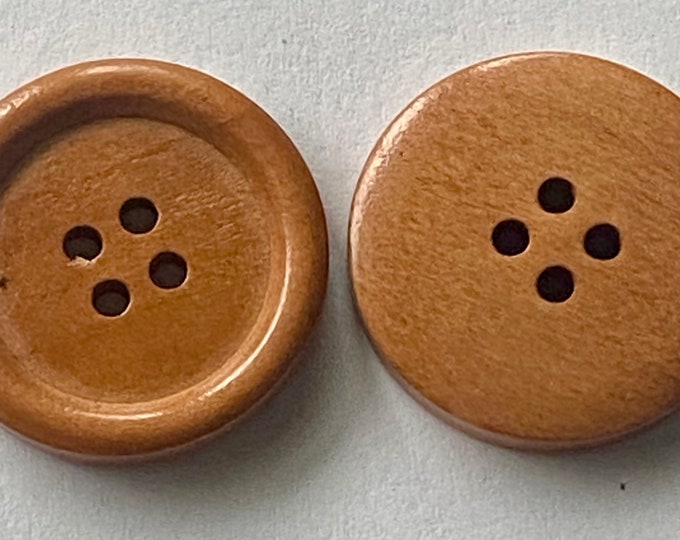 25mm Buttons Wooden 4-hole Sandy Brown 1 Inches Buttons DIY Craft Supplies Findings.