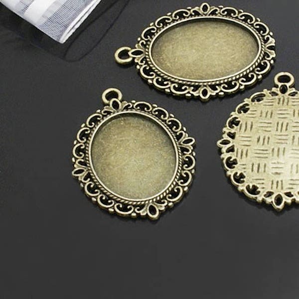 18x25mm pendant Oval Cabochon Setting Bronze Pendant Bezel Inner Tray DIY Findings for Jewelry Making.